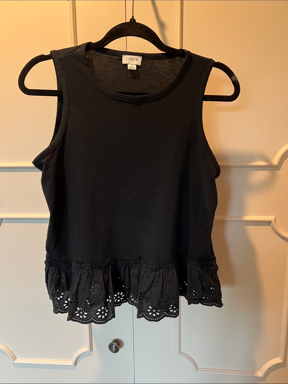 J. Crew Black Sleeveless Tank with Eyelet Ruffle Hem
